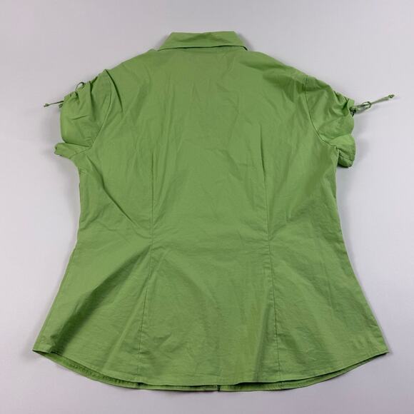 Y2K Green Slim Fit/Fitted Button Up with Cinched/String Tie Sleeves - Picture 5 of 8